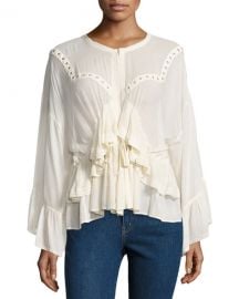 Iro Stockett Ruffle  amp  Grommet Voile Top  Ecru at Neiman Marcus